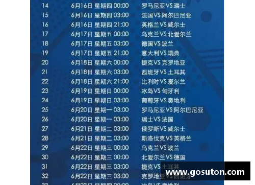 欧洲杯第二轮比赛时间表及详细赛程